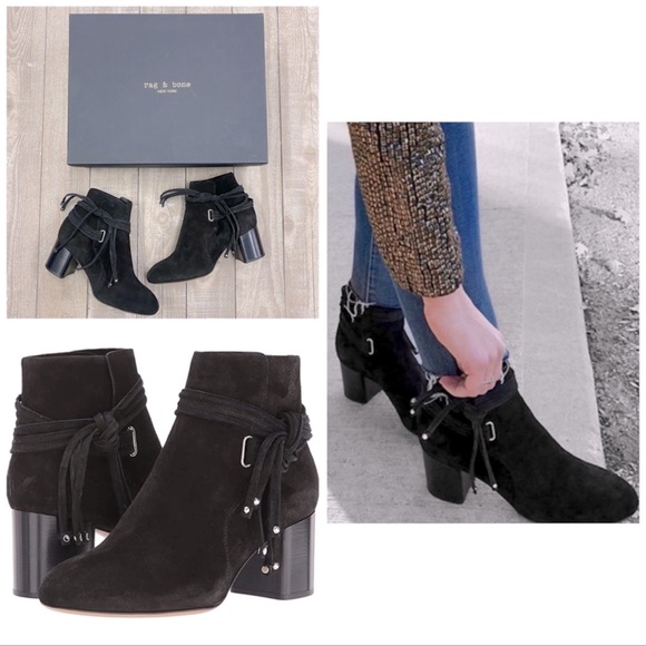 Rag & Bone Dalia II suede ankle booties fringe tie straps black 8.5 - Picture 6 of 6